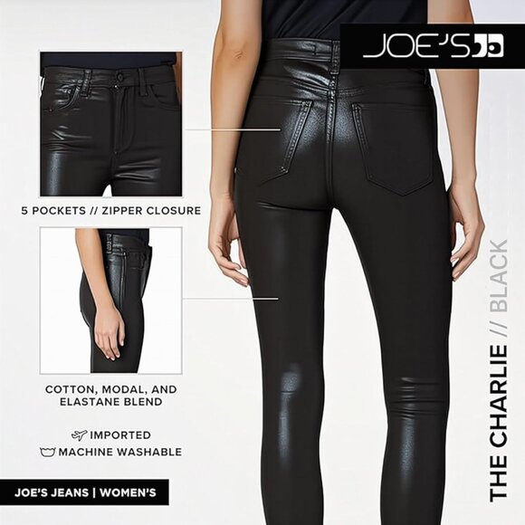 Women's High-Rise Skinny Ankle Jeans Cotton Modal Zipper Stretch Black - Picture 7 of 8